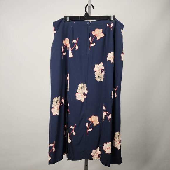 Pennintons Navy Blue Floral Midi Slit Skirt Size 18 - Picture 5 of 10
